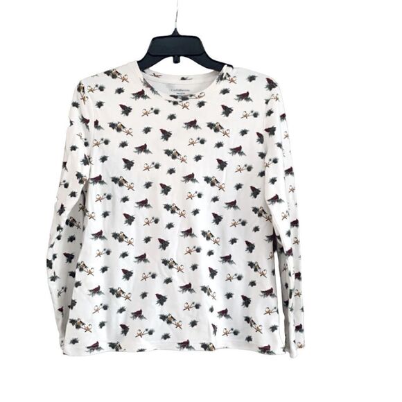 Croft & Barrow White with Red & Gold Snow Bird Print Christmas Shirt Size Medium - Picture 1 of 4